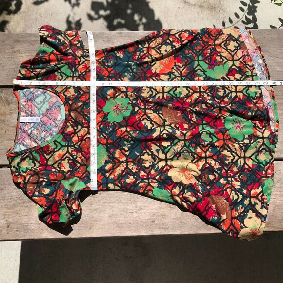 LuLaRoe Womens Perfect T Size XXS Floral Teal Emerald Tan Brown Fall Top NEW - Picture 5 of 5